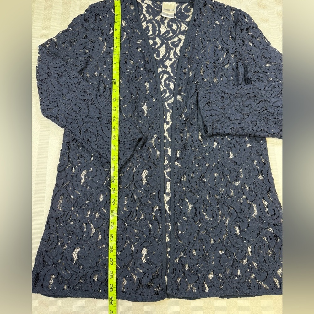 Bedford Fair Lace Tunic Cardigan Cover Open Front Jacket Sz 14 Navy Blue - Picture 8 of 11